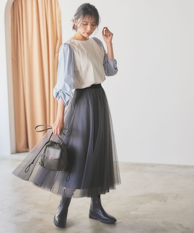 ANY L 【洗濯機可】着映える袖ねじりトップス オフ×ストライプ