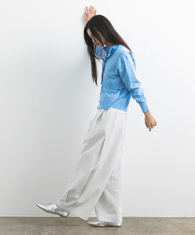 CRAFT STANDARD BOUTIQUE ベルトデザインワイドパンツ Stripe White