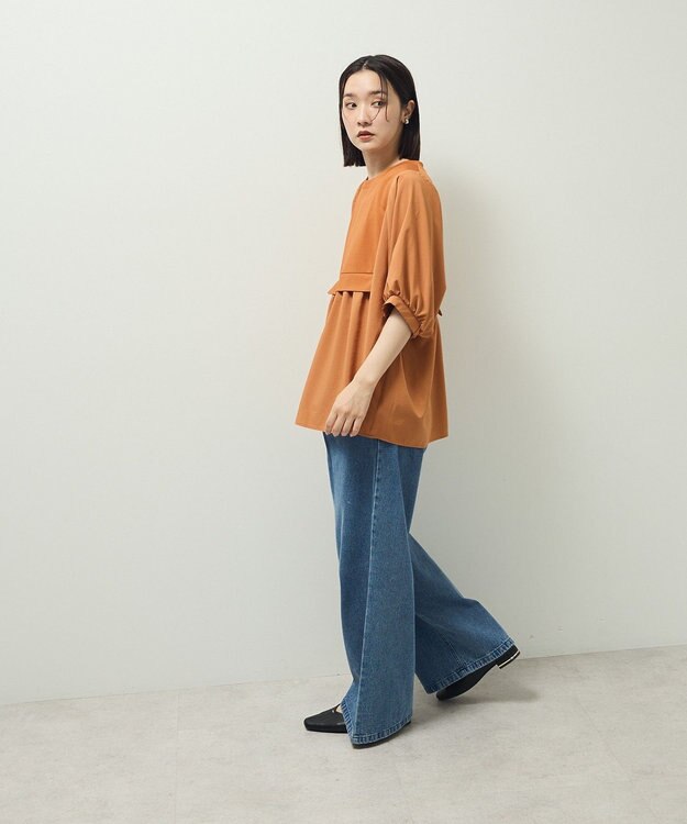 Green Parks ベスト風７分袖ドッキングプルオーバー Orange