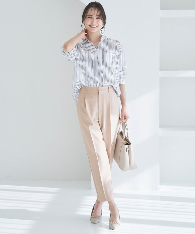 ANY SIS L 【洗える】トロミシャツカラー ブラウス ネイビーストライプ