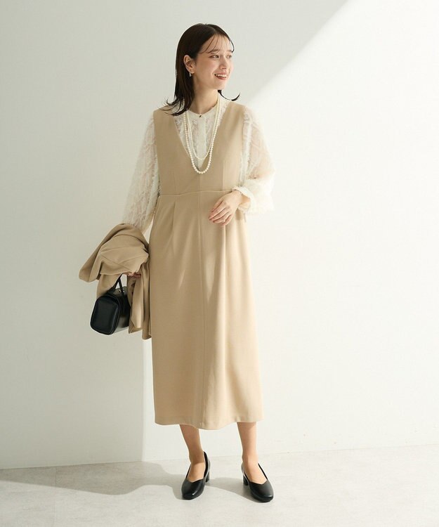 Green Parks Ｏ．洗えてストレッチ　Ｖネックジャンスカ Light Beige