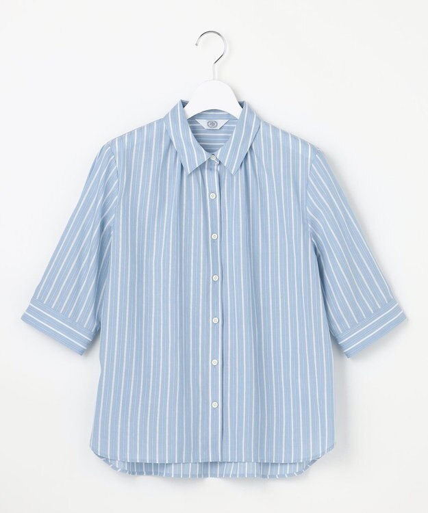 J.PRESS LADIES L 【シーンレスに活躍】セルロースカラミストライプ シャツ ブラウス ソフトブルー系