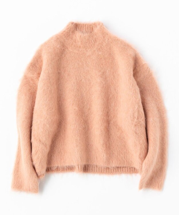 UNFILO 【洗える】アルパカシャギー ハイネッククロップドニット ピンク