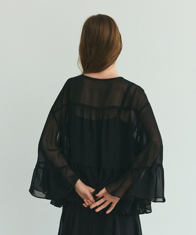 GRACE CONTINENTAL シフォンフリルポンチョ ブラック