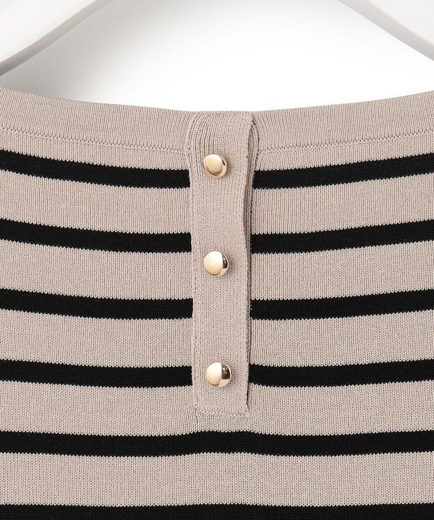 23区 【洗える】マットナイロンタフタ ニットドッキング ワンピース ベージュベース×ブラックボーダー