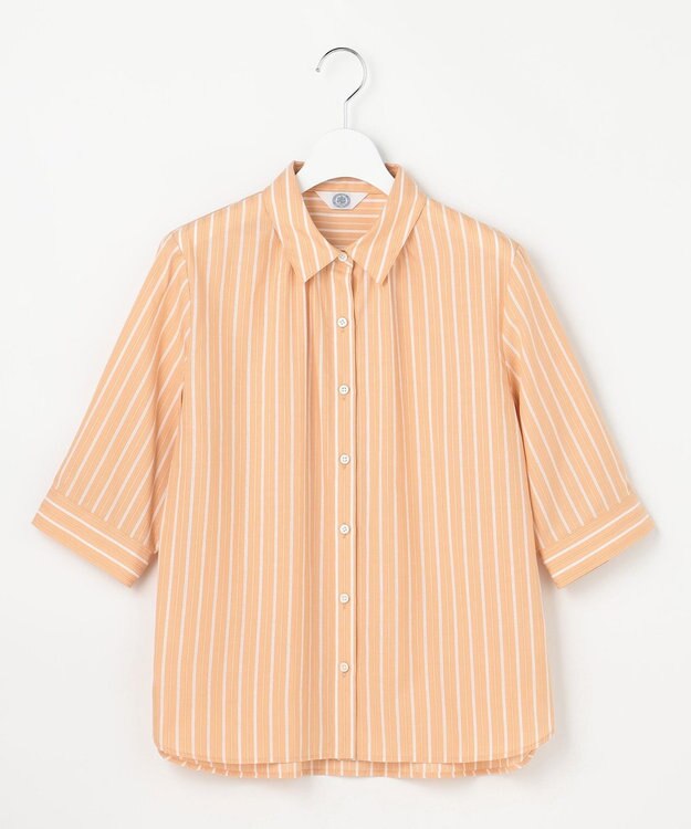 J.PRESS LADIES S 【シーンレスに活躍】セルロースカラミストライプ シャツ ブラウス サニーオレンジ系