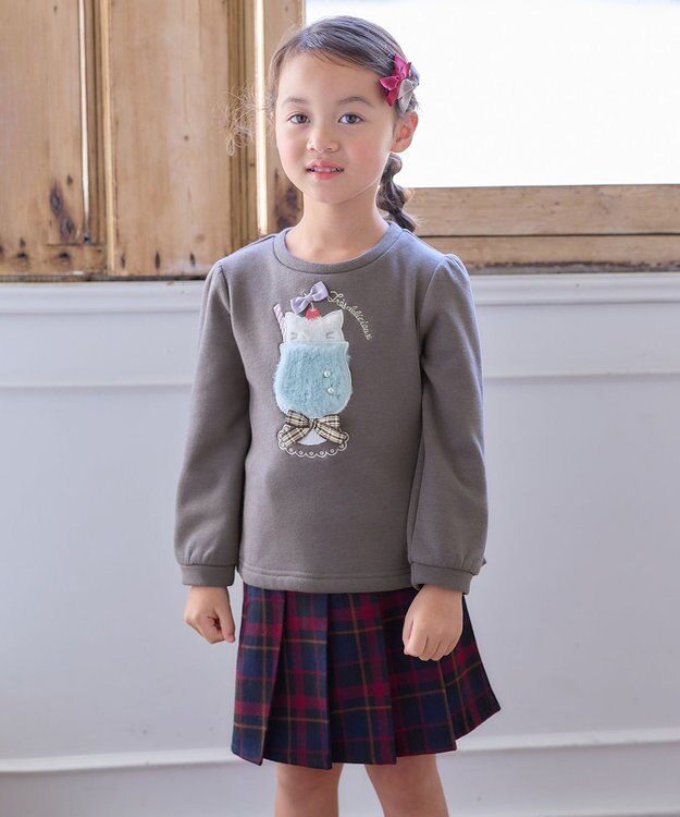 ANY KIDS 裏シャギー アップリケ トレーナー チャコール×クリームソーダ