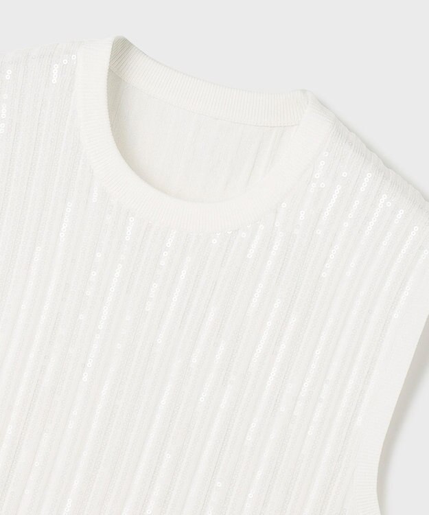 GRACE CONTINENTAL スパンコールニットノースリーブ ホワイト