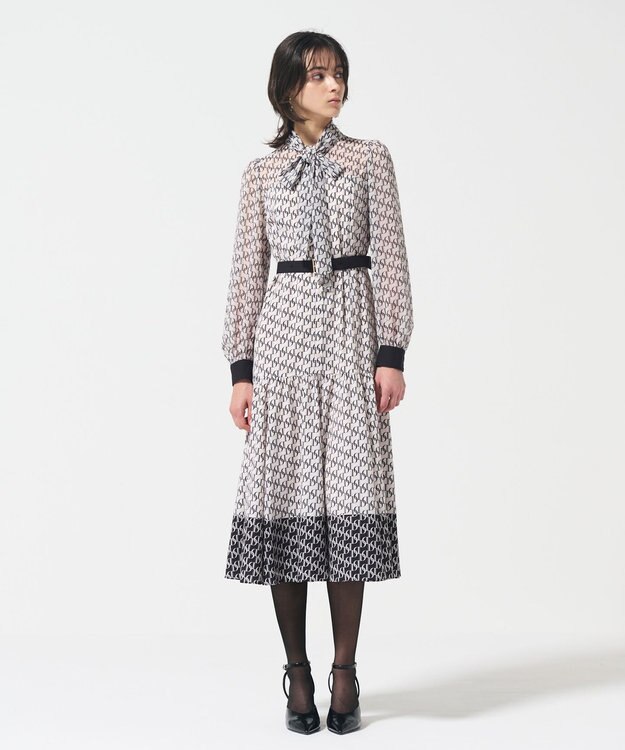 GRACE CONTINENTAL モノグラムプリントレイヤードワンピース ブラック