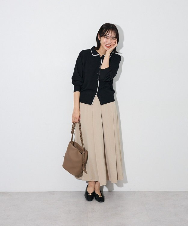 Green Parks ここちニット衿付き配色プルオーバー Black