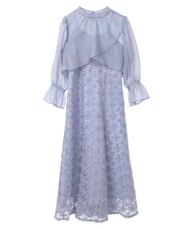 earth music&ecology SET2点シアーブラウス＋3Dレースワンピース サックスブルー