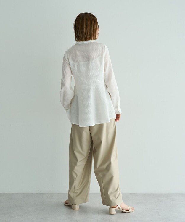 YECCA VECCA パールジャガードペプラムブラウス Off White