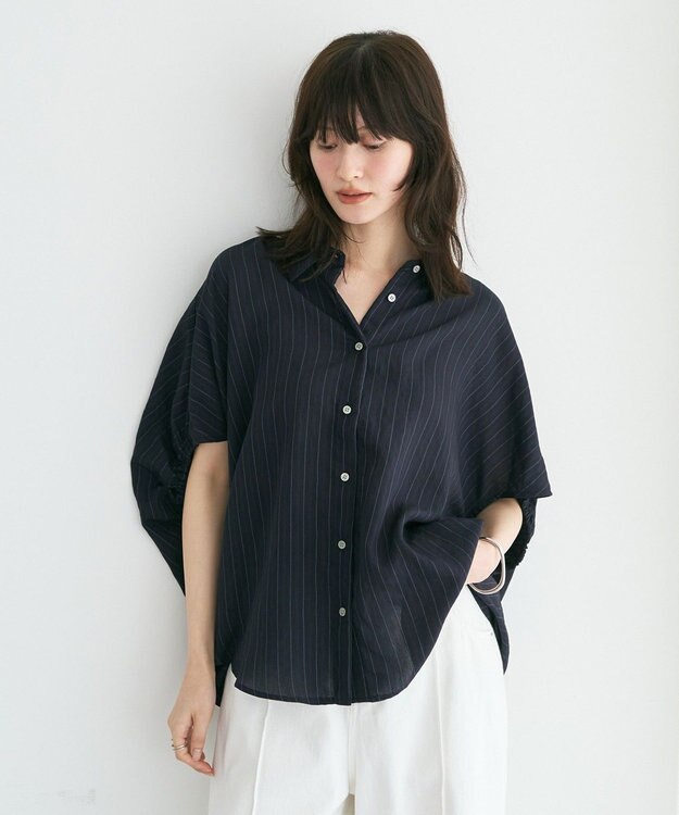 YECCA VECCA 【セットアップ可能】ストライプ柄シャツ Navy