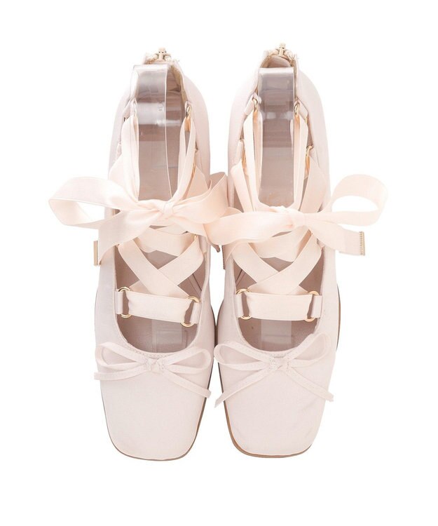 Maison de FLEUR レースアップサテンパンプス Light Pink