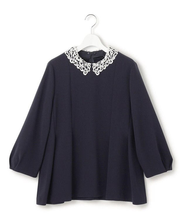 23区 【VERYコラボ】トリアセダブルジョーゼット レース襟 ブラウス ネイビー系