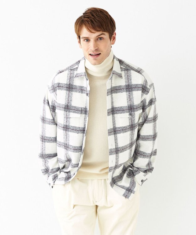 JOSEPH ABBOUD MOUNTAIN 【SPACE／UNISEX】フランネルジャージーブロック シャツ ライトグレー系4