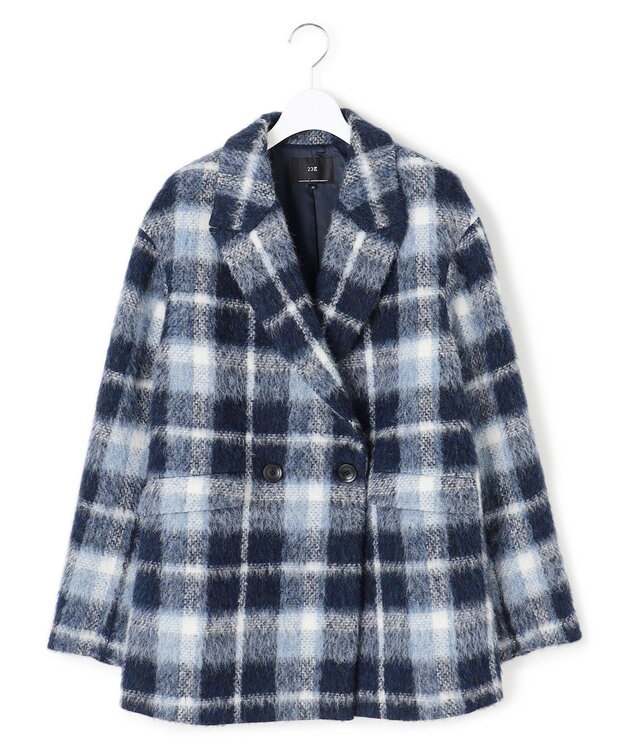 23区 【一部店舗限定】アルパカシャギーチェック コート ブルーチェック