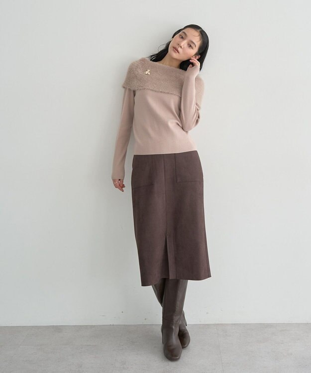 YECCA VECCA ハイウエストフェイクスエードスカート Brown