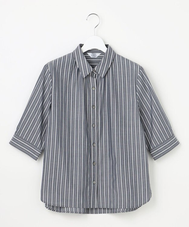 J.PRESS LADIES L 【シーンレスに活躍】セルロースカラミストライプ シャツ ブラウス ネイビー系