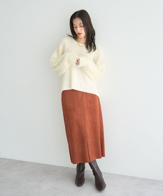 YECCA VECCA ハイウエストフェイクスエードスカート Terracotta