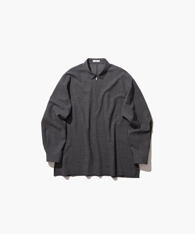 ATON TWIST WOOL WASHER | ジップアップシャツ - UNISEX CHARCOAL MOKU