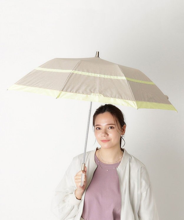 MOONBAT FURLA 晴雨兼用日傘 折りたたみ傘 シャンブレー切継 ／遮光 遮熱 UV ライトイエロー