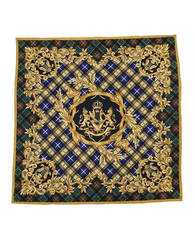 Marca 【Marcaオリジナル】オーナメントチェック 大判 シルクツイル スカーフ グリーン×ブラウン