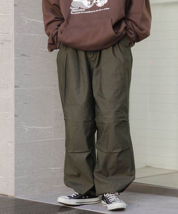 WEGO バックサテンワイドミリタリーパンツ カーキ