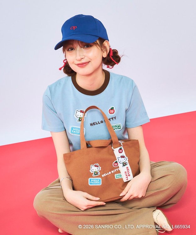 OP／FILA 【Ocean Pacific×ハローキティ】キャンバスミニトートバッグ ブラウン