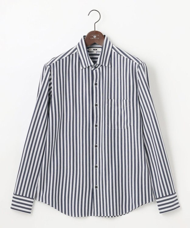 JOSEPH ABBOUD 【キングサイズ・快適な着心地・イージーケア】コンフォートジャージー ストライプ シャツ ネイビー系5