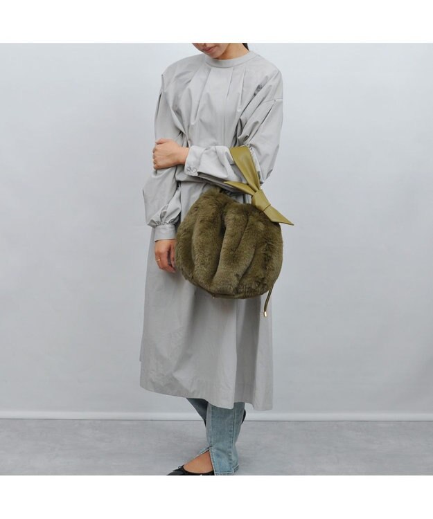 UNBILLION cachecache リボンハンドルエコファードロストバッグ カーキ