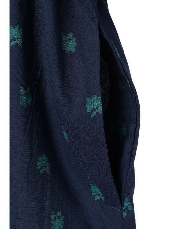 CRAFT STANDARD BOUTIQUE インド綿混キルト切替花柄ワンピース Navy