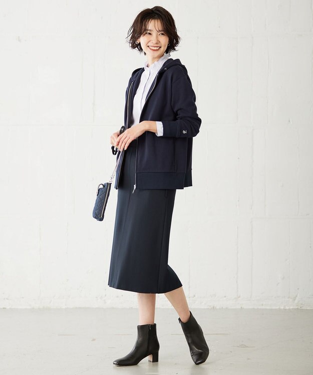 J.PRESS LADIES 【洗える】 バーズアイジャージー ナロー スカート ネイビー系