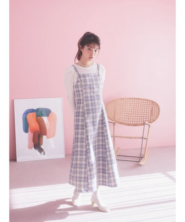 earth music&ecology ＣＨＥＣＫハイウエストフレアジャンスカ Check Blue