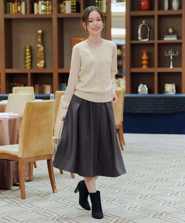 Tiaclasse 【新色追加・洗える】ウール調タックフレアスカート チャコールグレー