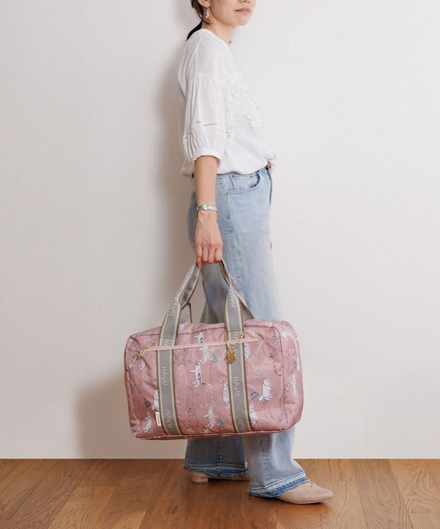 ACE BAGS & LUGGAGE HAyU × ace.  フォールディング 折り畳みボストンバッグ 猫柄 32L 17863 ピンク柄