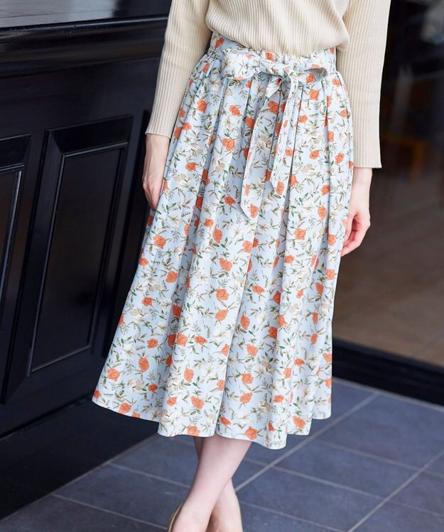 Tiaclasse 【洗える】異素材を組み合わせた花柄リブニットコンビワンピース エクリュ