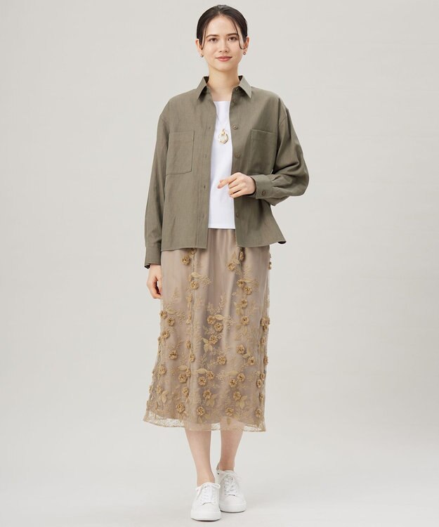 自由区 【洗える】ドビーオックスストレッチシャツ アウター カーキ