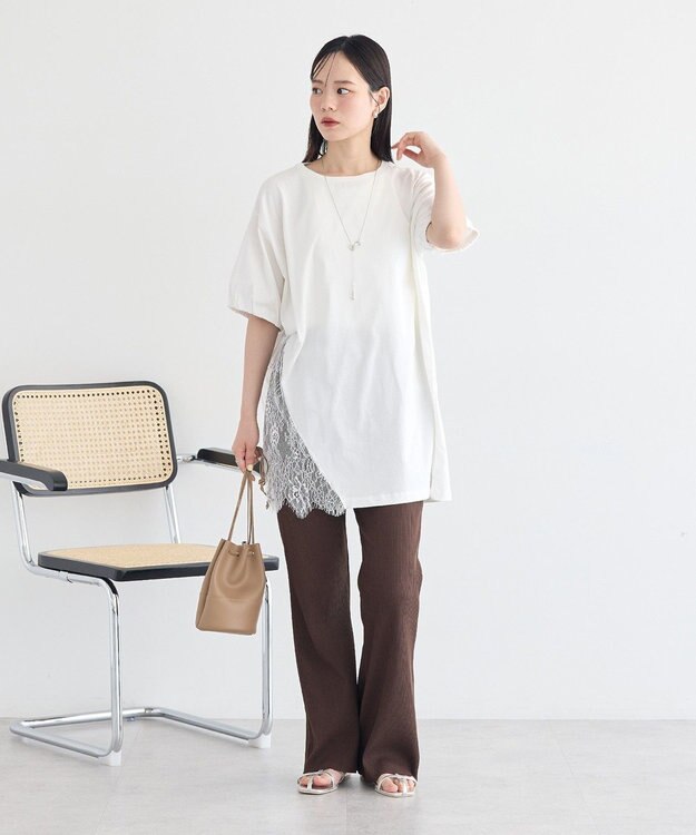 earth music&ecology アシメレースビッグTシャツ Off White