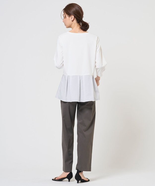 J.PRESS LADIES L レイヤードフレア カットソー ホワイト×ストライプ系