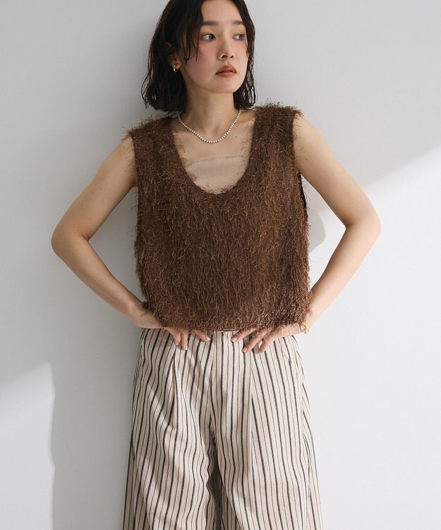 Green Parks フェザーヤーンショートベスト Brown