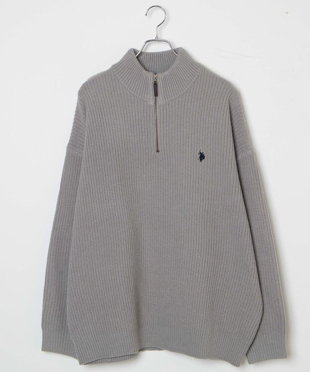 WEGO U.S. POLO ASSN.|別注畔編みハーフジップセーター 杢グレー
