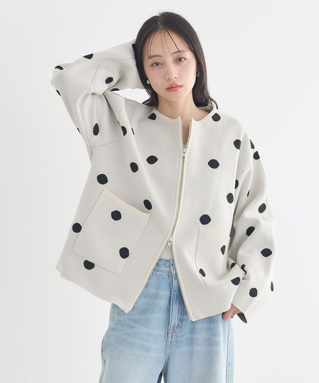 earth music&ecology 【予約】ダブルジップドットカーディガン ドット