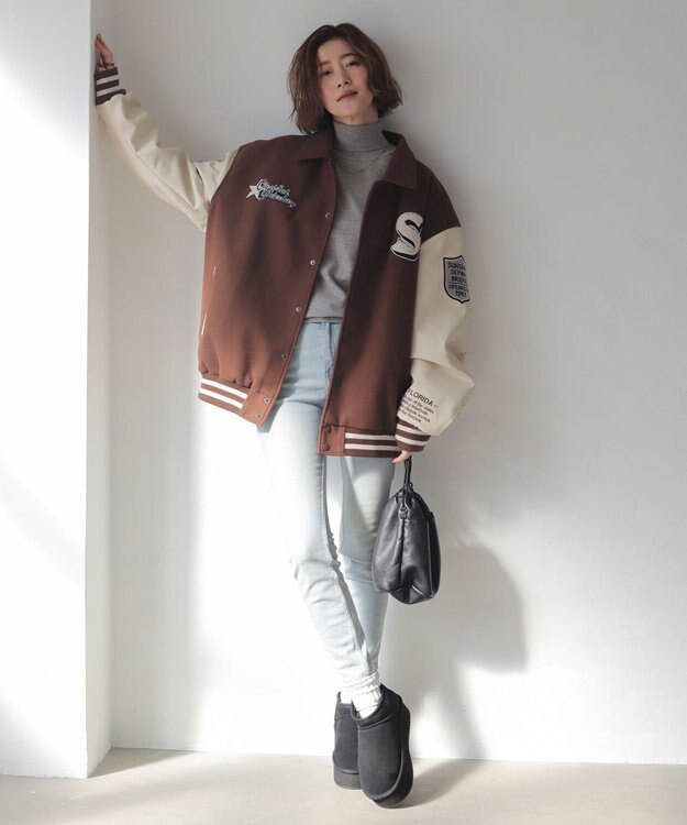 WEGO 【25年秋冬新作/ユニセックス着用ITEM/SMLサイズ展開】メルトンワッペンスタジャン ブラウン