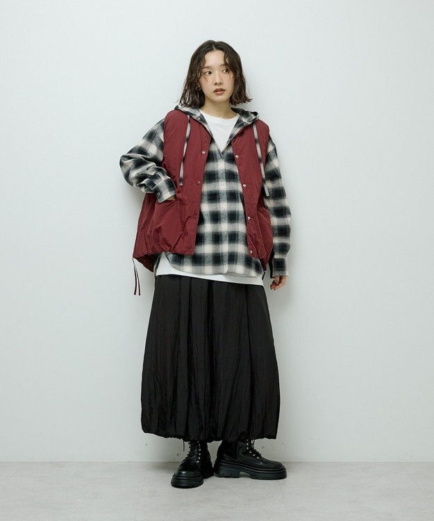 Green Parks サイドZIP中綿コクーンベスト Bordeaux