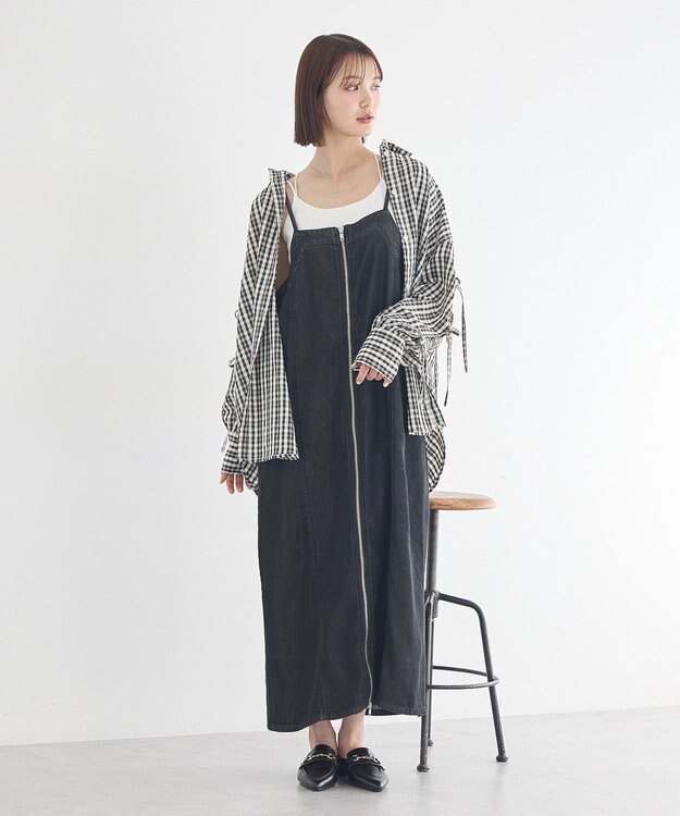 earth music&ecology ダブルジップデニムキャミワンピース Black