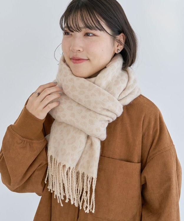 Green Parks レオパードジャガードストール Beige