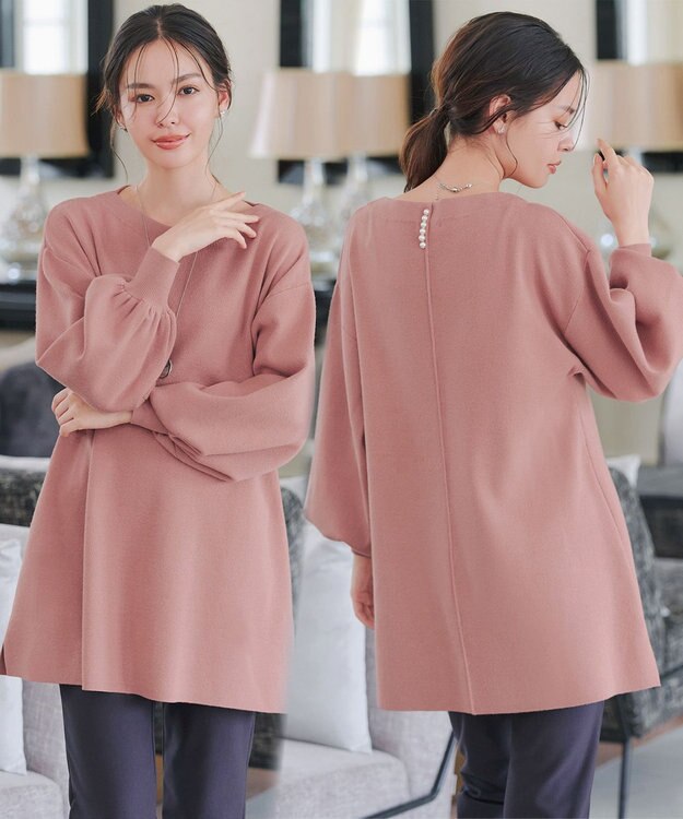 Tiaclasse L 【安田美沙子さん着用・洗える】ボリュームパフスリーブニットチュニック ピンク