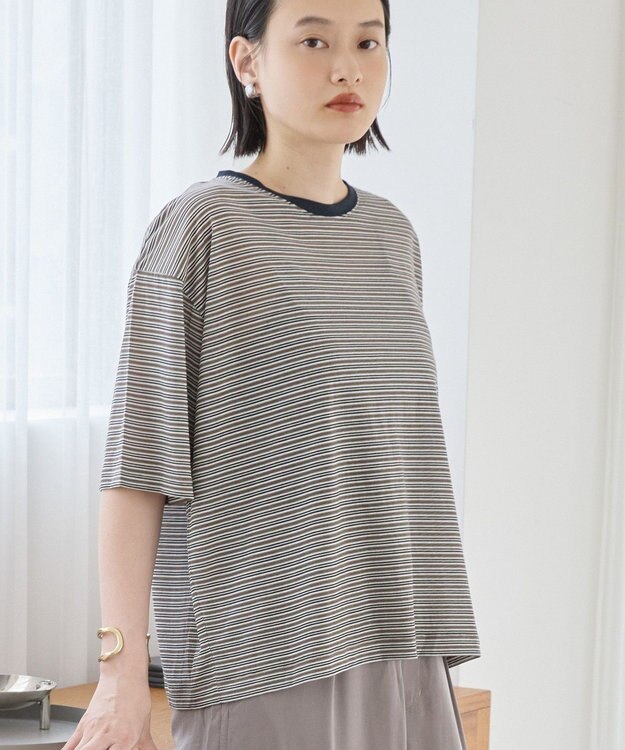 AMERICAN HOLIC シアーレトロボーダー半袖プルオーバー Mocha