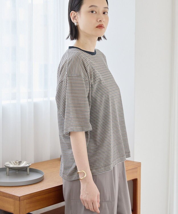 AMERICAN HOLIC シアーレトロボーダー半袖プルオーバー Mocha